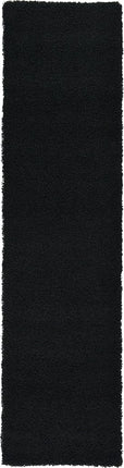 Unique Loom Solo Solid Shag Collection Modern Plush Jet Black Runner (3' x 10')