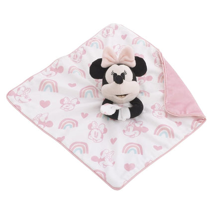 Disney Minnie Mouse White, Pink, and Aqua Rainbow and Heart Lovey Security Blanket
