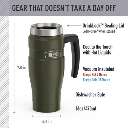 Thermos Stainless King Vacuum-Insulated Travel Mug, 16 Ounce, Army Green