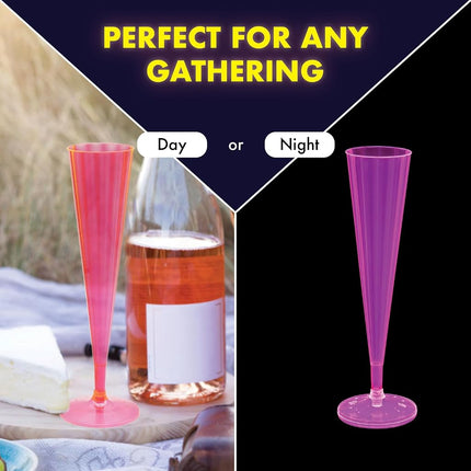 Party Essentials N280555 40Count Hard Plastic Twopiece 5 oz Champagne Flutes, Neon Pink
