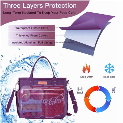 EASYA Large Women Lunch Bags for Work Insulated/Insulated Adult Lunch Box for Womens/Nylon Thermal Lunch Bag for Women/Leakproof Cooler Lunch Tote Bag with Storage Pocket (Mirage Purple)
