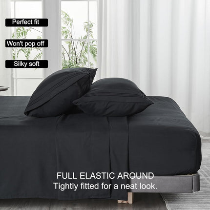 WODFAMY Microfiber Easy Fit Queen Size Bed Sheet Set Extra Soft Deep Pockets Luxury Hotel 4 Piece Set Black Bed Sheets Queen Sheets