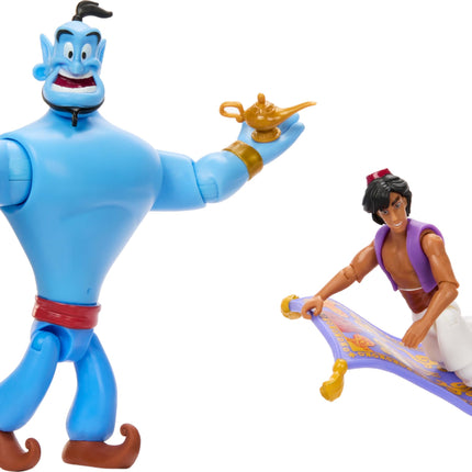 Disney Aladdin Pack Cuentacuentos de 3 figuras: Genio, Aladdin y Alfombra Mágica, Cueva de las Maravillas, Juguetes auténticos de película posables, Escala de 10 cm