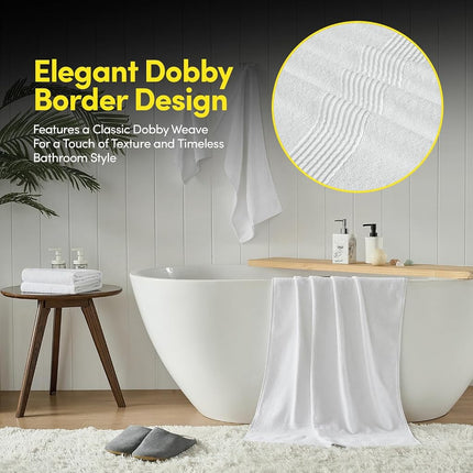 Juego de toallas de baño de 8 piezas – 100% algodón peinado – Baño + Mano + Toallas de cara – Toallas suaves y absorbentes con certificación Oeko-TEX con bordes duraderos de doble costura para baño o spa de invitados, blancas