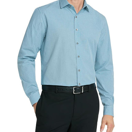 UNLISTED Kenneth Cole Men's Dress Shirt Slim Fit Checks and Stripes (Patterned), Lagoon, 15"-15.5" Neck 32"-33" Sleeve