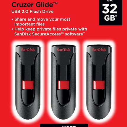 SANDISK Cruzer Glide 32GB USB-A Flash Drive- 3 Pack