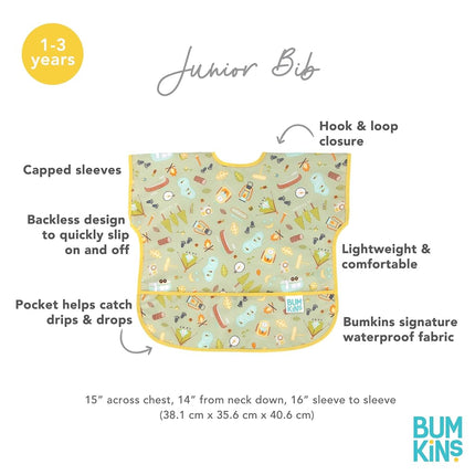Bumkins Junior Bib, Adjustable Hook & Loop Closure, Catch-All Pocket, Baby-Led Weaning, Waterproof, Machine Washable, Stain & Odour Resistant, BPA Free, 1-3 Years, Unicorn Design