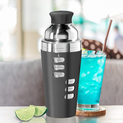 OGGI Dial A Drink Cocktail Shaker-23oz Stainless Steel Shaker, 8 Recipes, Stainless Steel Lid has Built in Strainer, Ideal Cocktail Mixer, Martini Shaker, Margarita Shaker & More, Stainless