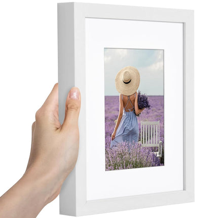 Americanflat 8x10 Picture Frame with Shatter-Resistant Glass - Use as 5x7 Frame with Mat or Display 8x10 Photo Without Mat - Soho Collection - Deep Molding Picture Frames for Tabletop or Wall - White