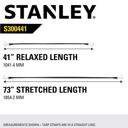 STANLEY S300441 Black 41" All-Weather Rubber Bungee Cords with S-Hooks for Securing Tarps, Flatbed Hauler and Boat Covers, Storage, and Cargo, 10 Pack