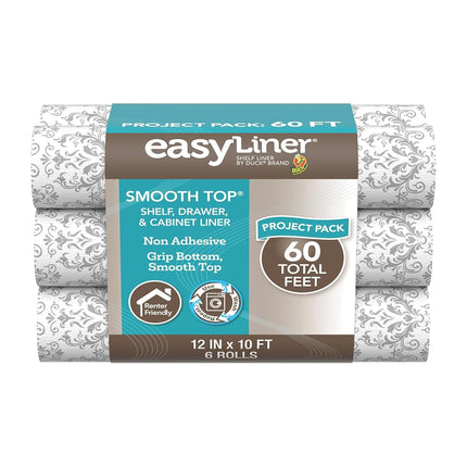 Duck Top Shelf Liner, Gray Damask, 12" x 10' (Pack