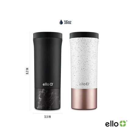 Taza de café de viaje de acero inoxidable con aislamiento al vacío Ello Miri - Taza de té de viaje, 470 ml, oro rosa moteado
