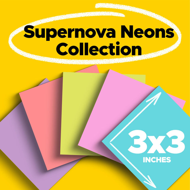 Post-it Super Sticky Notes, 2X Sticking Power, 3" x 3", Miami Collection, 5 Pads per Pack, 90 Sheets per Pad (654-5SSMIA)