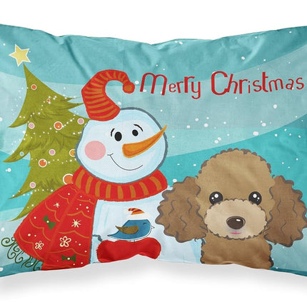 Caroline's Treasures BB1876FUNDA DE ALMOHADA Muñeco de nieve con caniche chocolate Funda de almohada estándar de tela, Grande, Multicolor
