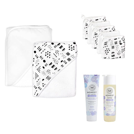 HonestBaby Baby 9-Piece Bubbles and Cuddles 100% Organic Cotton Gift Set Bath and Lotion, Pattern Play, One Size