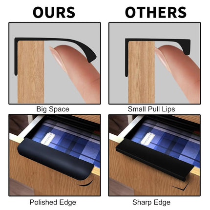 Cekikibi 5 Pack Adhesive Edge Finger Pulls for Cabinets，Kitchen Aluminium Alloy Concealed Drawer Pulls No Drilling Required Flat Stick On Cabinet Handles (Black, 5.9" Overall Length)