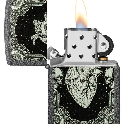 Zippo Heart Design Windproof Lighter, Iron Stone
