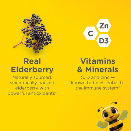 Zarbee's No Sugar Coating Elderberry Gummies for Kids, Daily Immune Support* Gummies with Vitamins C, D3 & Zinc to Support a Healthy Immune System*, No Artificial Flavors, Ages 2+, 42 ct