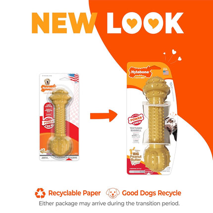 Nylabone Extreme Tough Dog Chew Toy Barbell Bone, Allergen-Free Peanut Butter Flavour, Large, for Dogs Up to 23 kg