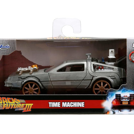 Back to The Future Part III 1:32 Time Machine Rail Wheels Die-Cast Car, Toys for Kids and Adults, Silver