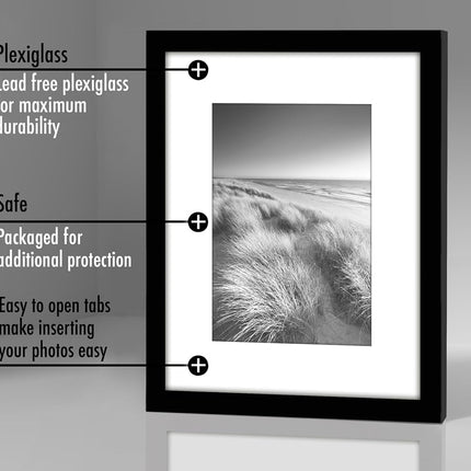 Americanflat 8x10 Photo Frame with Polished Plexi Cover - Set of 5 - Use as 7x5 Photo Frames with Mount or 10x8 Without Mount for Tabletop and Gallery Wall Display - Black