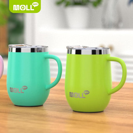 Mollcity Tumbler with Lid and Straw-12 oz Stainless Steel Double Wall Vacuum Insulated Tumbler Cup with Handle (Sky Blue-Apple Green)