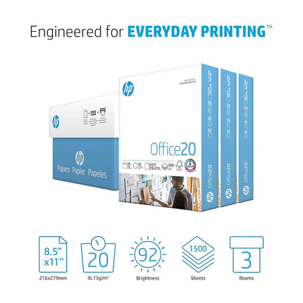 HP Paper, Office Ultra White Poly Wrap, 20lb, 8.5 x 11, Letter, 92 Bright, 1500 Sheets / 3 Ream Case, (112090), Made in The USA