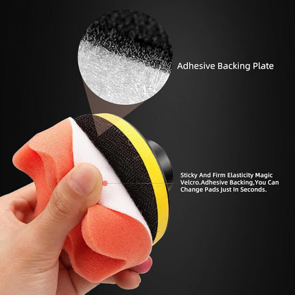 ZFE Drill Polishing Kit for Car, 3''(80mm) 32Pcs Car Foam Buffing Pads, Wool Pads Drill Buffing Pad, Wax Buffer Polisher Attachment with 5/8-11 Thread Backing pad & Adapters, ZFE32SET