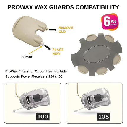 30 Pcs Hearing Aid Wax Guards for Oticon ProWax, Compatible with ProWax Guard Filters, Fits Power Receivers 100 & 105, Replacement Wax Filters for Clear Hearing, Hearing Aid Supplies (2mm, 5 Packs)