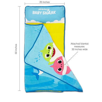Baby Shark Toddler Nap Mat - Includes Pillow and Fleece Blanket – Great for Boys and Girls Napping at Daycare, Preschool, Or Kindergarten - Fits Sleeping Toddlers and Young Children
