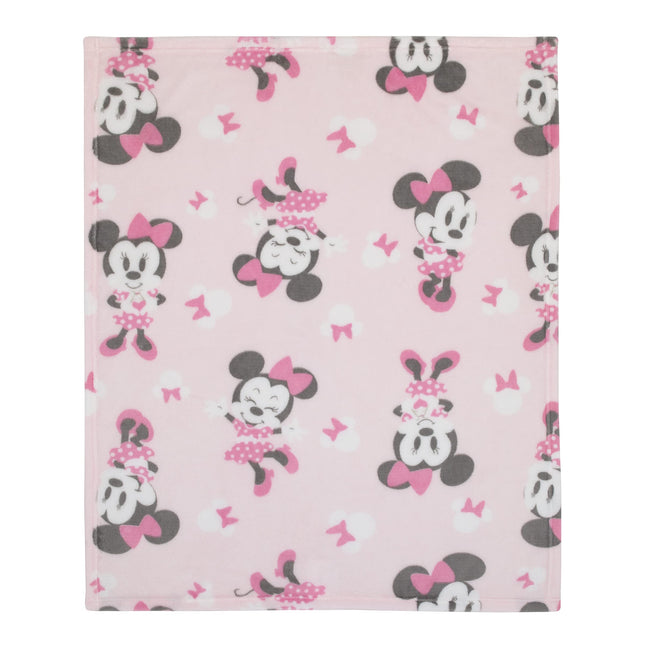 Couverture Super Douce pour Bébé Disney Minnie Mouse à Nœuds et Motifs Rose Pastel, Blanc et Noir