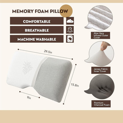 EGOHOME Cervical Neck Pillow, Side Sleeper Pillow for Sleeping, Aloe Vera Infused Memory Foam Pillow for Neck Pain Relief, Ergonomic Neck Support Pillow for Side Back Stomach Sleepers, 30x16 Inches