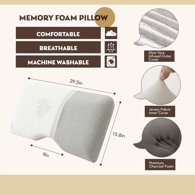 EGOHOME Cervical Neck Pillow, Side Sleeper Pillow for Sleeping, Aloe Vera Infused Memory Foam Pillow for Neck Pain Relief, Ergonomic Neck Support Pillow for Side Back Stomach Sleepers, 30x16 Inches