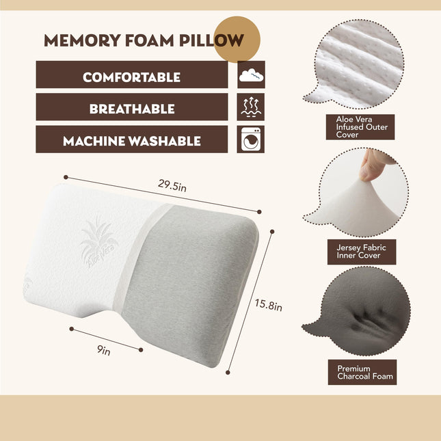 EGOHOME Cervical Neck Pillow, Side Sleeper Pillow for Sleeping, Aloe Vera Infused Memory Foam Pillow for Neck Pain Relief, Ergonomic Neck Support Pillow for Side Back Stomach Sleepers, 30x16 Inches