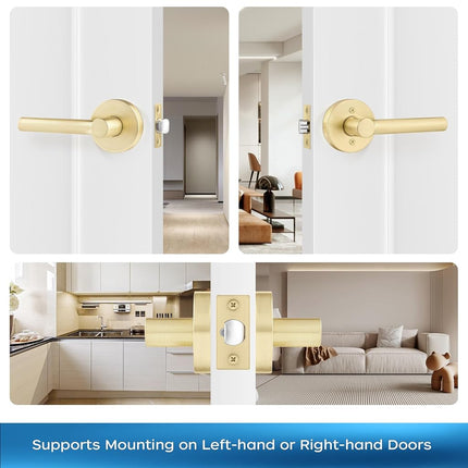 Leydebong 1 Pack Passage Lever Door Handle [Non-Locking Lever] for Hallway Doors or Closets with a Satin Brass Finish, Reversible for Right & Left Side