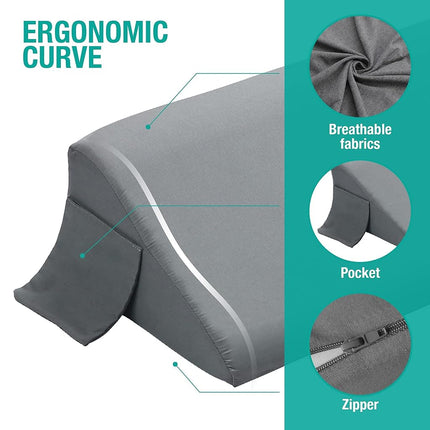 Vekkia Full Size Bed Wedge Pillow/Headboard Pillow Wedge/Mattress Wedge,Bed Gap Filler to Close Gap (0-6") Between Headboard and Mattress (Gray 54"x10"x6")