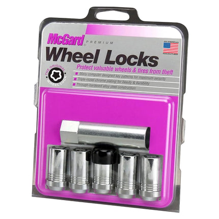 McGard Wheel Lock, Premium, 14 mm x 1.50 Thread, Cone Seat, Closed End, Key Included, Steel, Chrome, Set of 5 (25515)