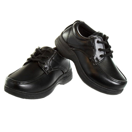 Zapatos de niño French Toast - Mocasines Oxford escolares uniformes de vestir para iglesia, sin cordones, piel sintética (niño pequeño a niño grande) (Negro), con cordones negros, 10 US Niño