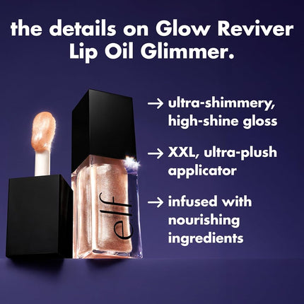 e.l.f. Glow Reviver Lip Oil, Nourishing and Hydrating with High-Shine Glimmer Finish & Sheer Wash Of Color, Minty Scent, Non-Sticky, Vegan & Cruelty-free, Citrine Gleam