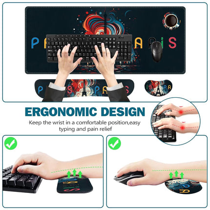ToLuLu Extended Gaming Mouse Pad, Memory Foam Ergonomic Keyboard Mouse Wrist Rest Support Set, Large Desk Mat with Stitched Edges, Non-Slip Base Mousepad for Home Office and Game, Eiffel Tower Paris