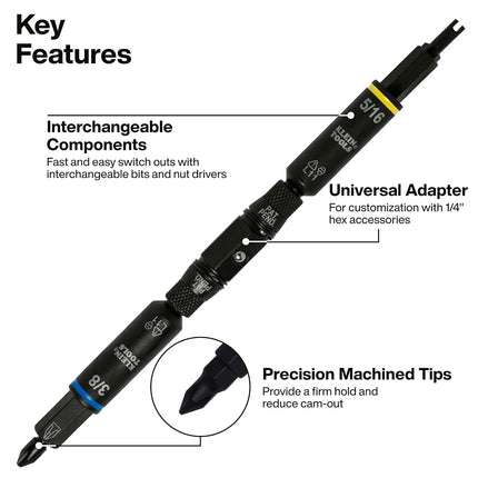 Klein Tools 32527HD KNECT 11-in-1 HVAC Multi-Bit Screwdriver/Nut Driver, Impact Rated with Phillips, Slotted, Square, and Schrader Bits