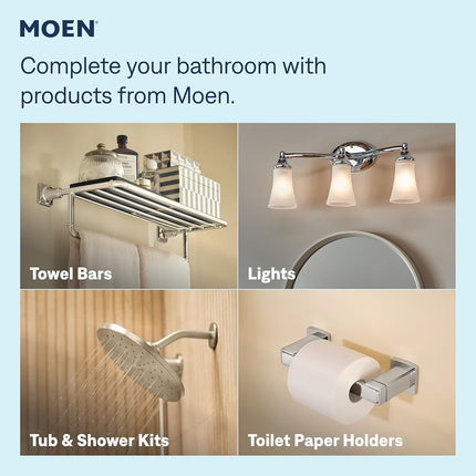 Moen Revyl - Grifo monomando cromado para lavabo de baño moderno con placa de cubierta opcional y conjunto de desagüe con resorte, 84771