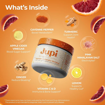 Jupi Hydration & Wellness Powder – Turmeric & Ginger shots, Vitamin C Supplement for Energy, Immune Support & Digestive Health – Vegan, Gluten-Free Drink Mix for Men & Women, Citrus Flavor 30 servings