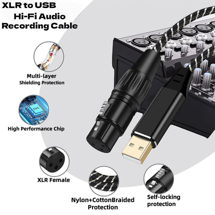 NCGGY USB Microphone Cable, XLR Female to USB Male Mic Link Converter Cable,for Microphones or Recording Karaoke Sing,1.5M