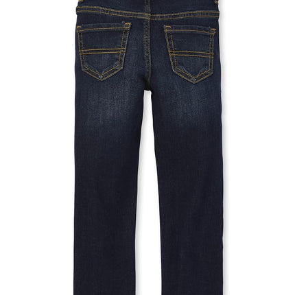 The Children's Place Multipack de jeans basiques extensibles à coupe droite pour garçons, délavage indigo vieilli/noir/Potter/Winston, paquet de 4, taille 14 Slim