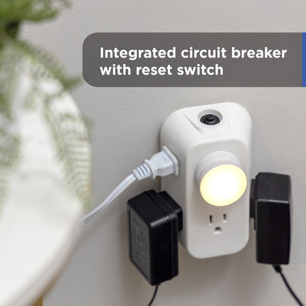 GE 6-Outlet Extender, Grounded Wall Tap, Reset Button, Circuit Breaker, Adapter Spaced Outlets, 3-Prong, Quick and Easy Install, UL Listed, White, 56575