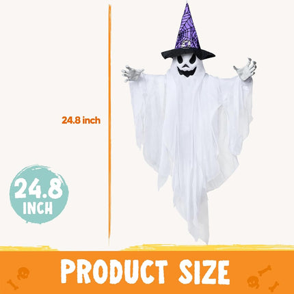 JOYIN 3 Pack 24.8" Hanging Ghost Decorations, Halloween White Ghost with Hats for Haunted House Graveyard Scene, Spooky Indoor and Outdoor Decor
