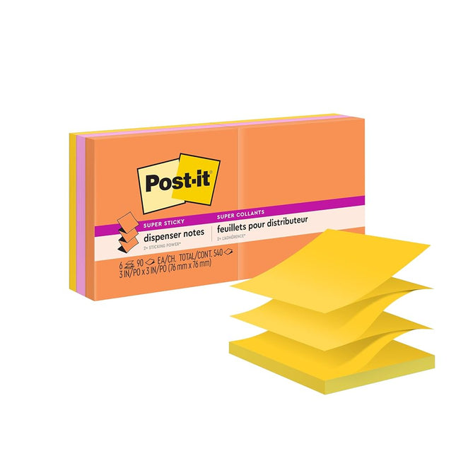 Post-it Pop-up Notes Super Sticky R3306SSUC Pop-up 3 x 3 Note Refill, Rio de Janeiro, 90 Notes per Pad (Pack of 6 Pads)