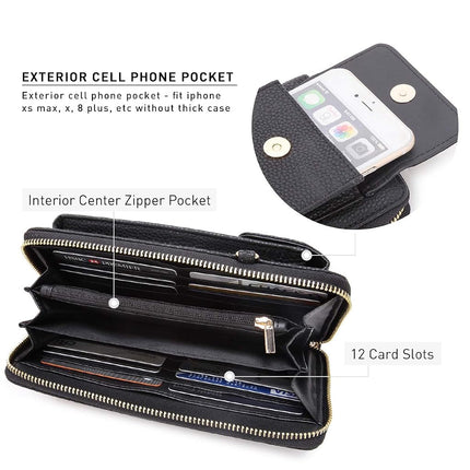 Dasein Bolso cruzado de piel vegana para mujer, cartera para teléfono móvil, bolso de hombro, tarjetero, estuche tipo cartera con múltiples bolsillos, 01negro, talla única