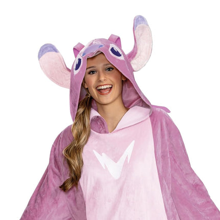 Disney Lilo & Stitch Angel Jumpsuit for Adults, Officially Licensed by Disguise, Features Detailed Fabric Hood with Dimensional Ears, in Size S/M and L/XL